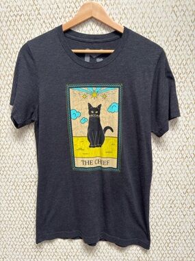 Meg Turney "The Chief" Black Cat Tarot Card Graphic Tee Dark Charcoal Size S